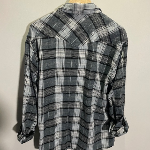 Dubinik Grey Plaid Western Flannel Shirt Pearl Snap Long Sleeve XL - Picture 5 of 5